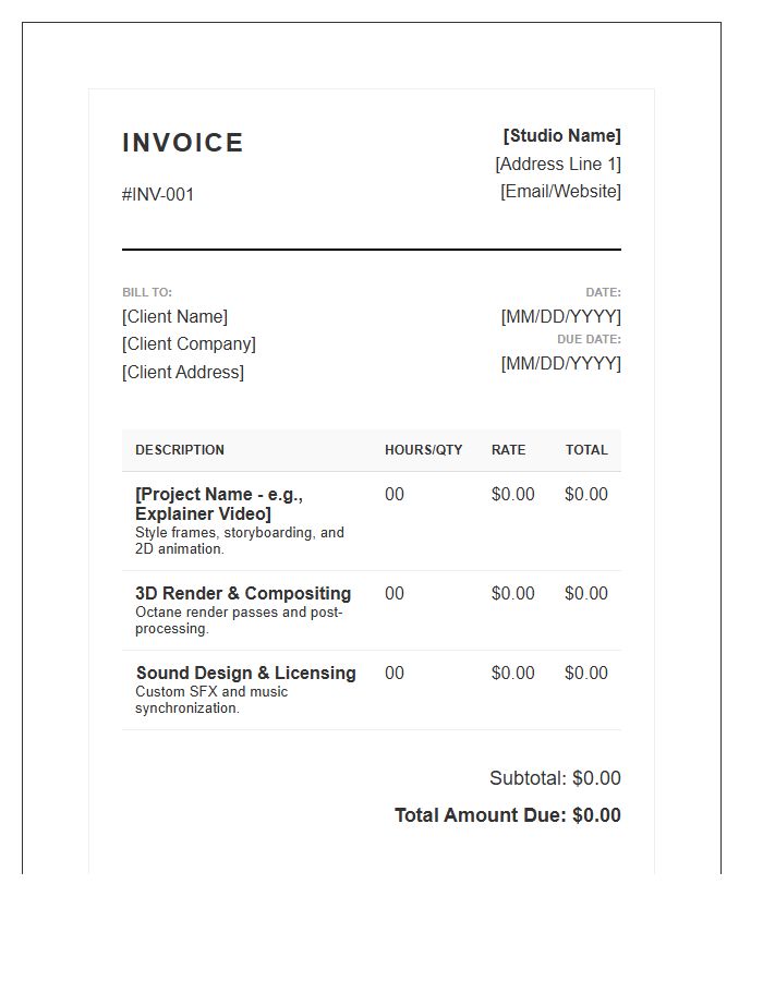 Motion Graphics Service Invoice Template