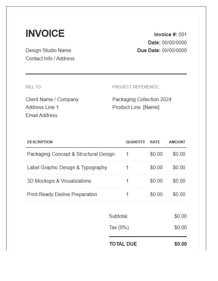 Packaging Design Invoice Template