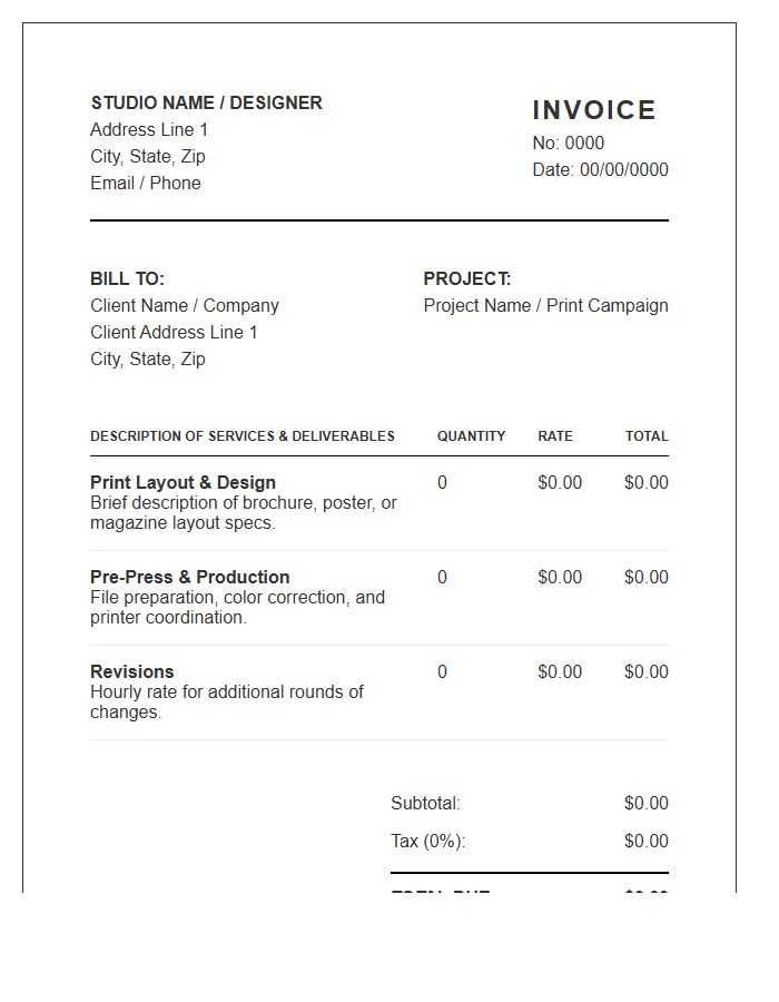 Print Media Design Invoice Template