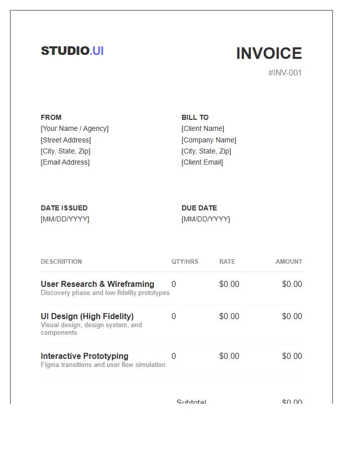 User Interface Design Invoice Template