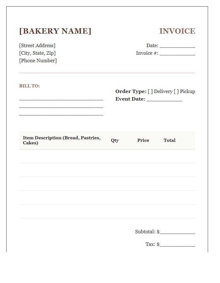 Artisanal Bakery Business Invoice Template