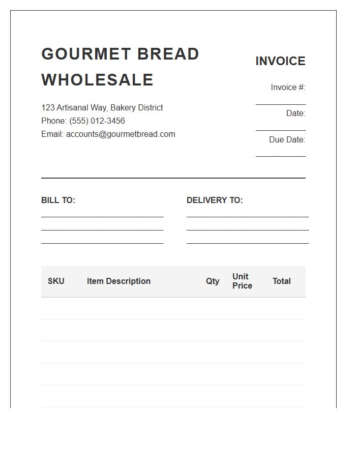 Gourmet Bread Wholesale Invoice Template