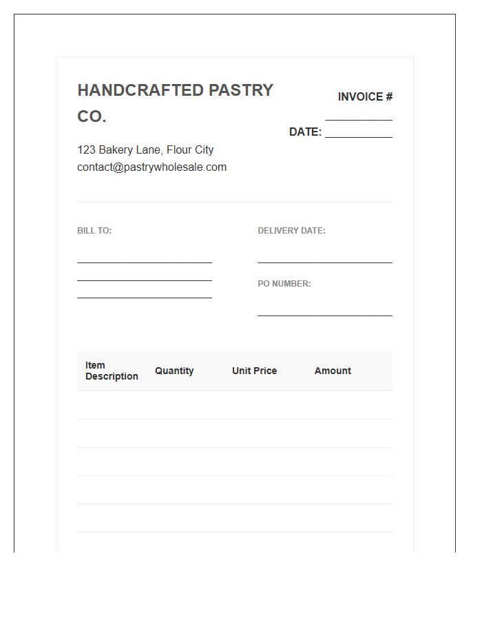 Handcrafted Pastry Wholesale Invoice Template