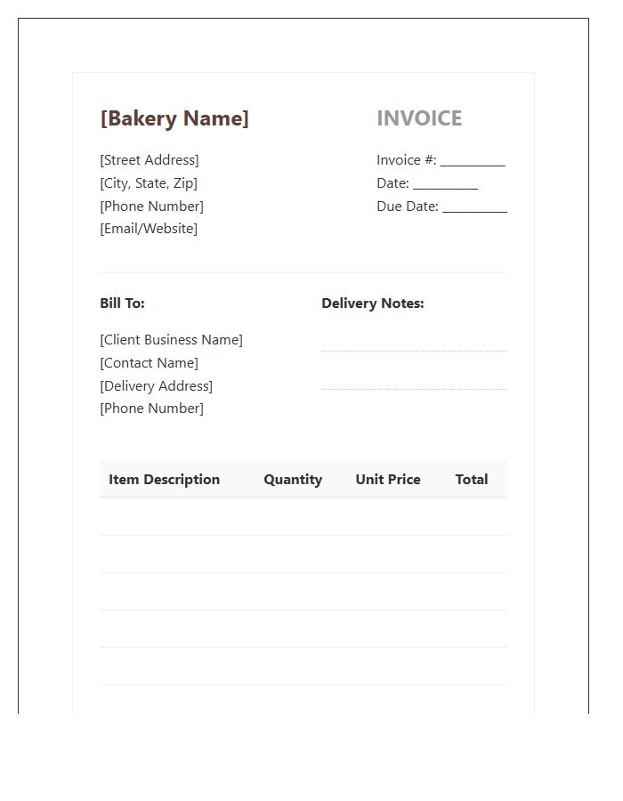 Local Bakery Wholesale Invoice Template