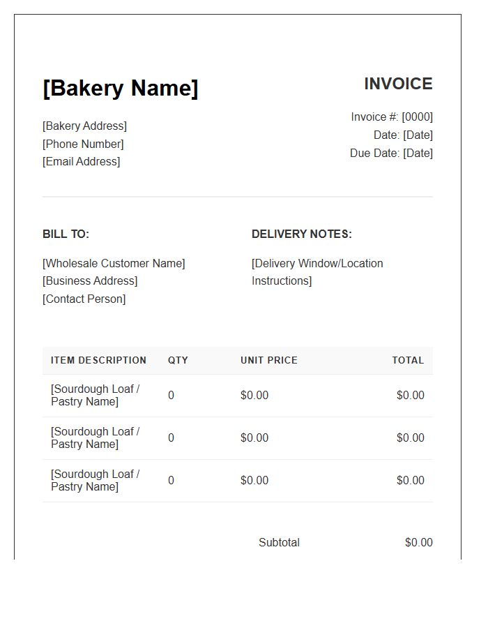 Micro Bakery Wholesale Invoice Template