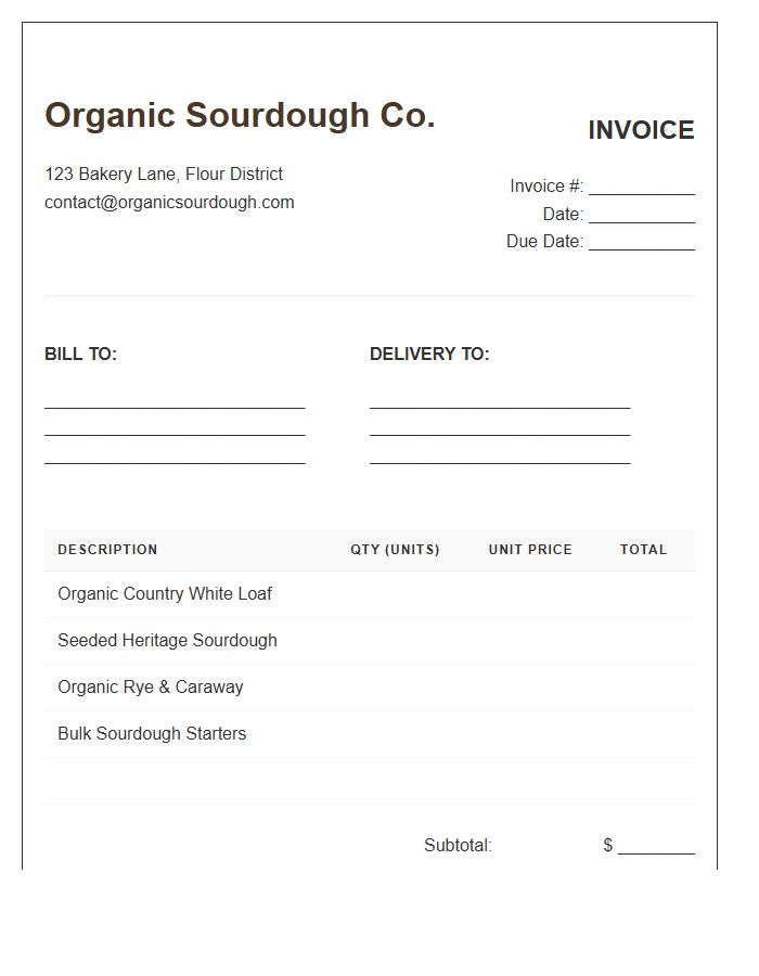 Organic Sourdough Wholesale Invoice Template