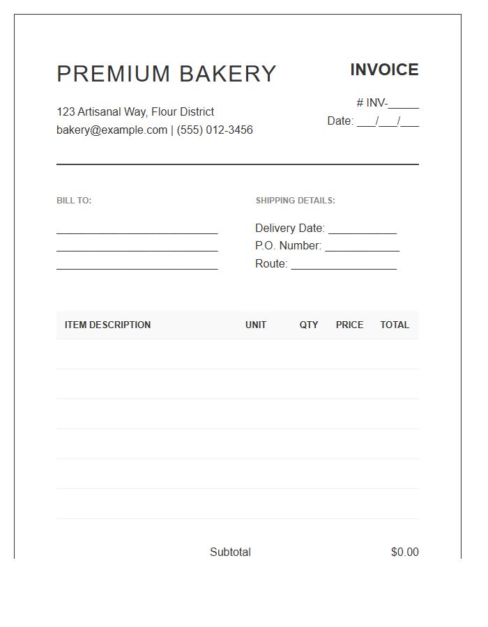 Premium Bakery Wholesale Invoice Template