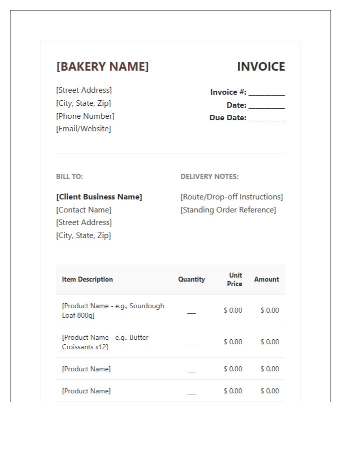 Professional Bakery Wholesale Invoice Template