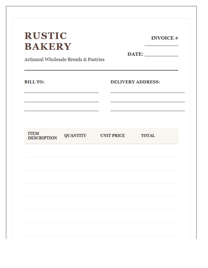 Rustic Bakery Wholesale Invoice Template
