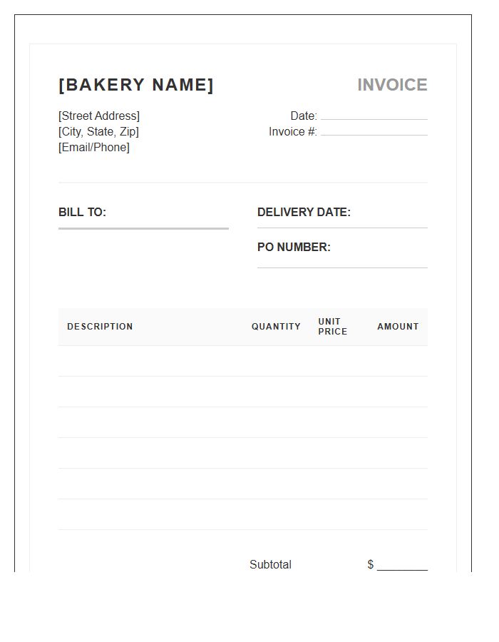 Small Batch Bakery Wholesale Invoice Template