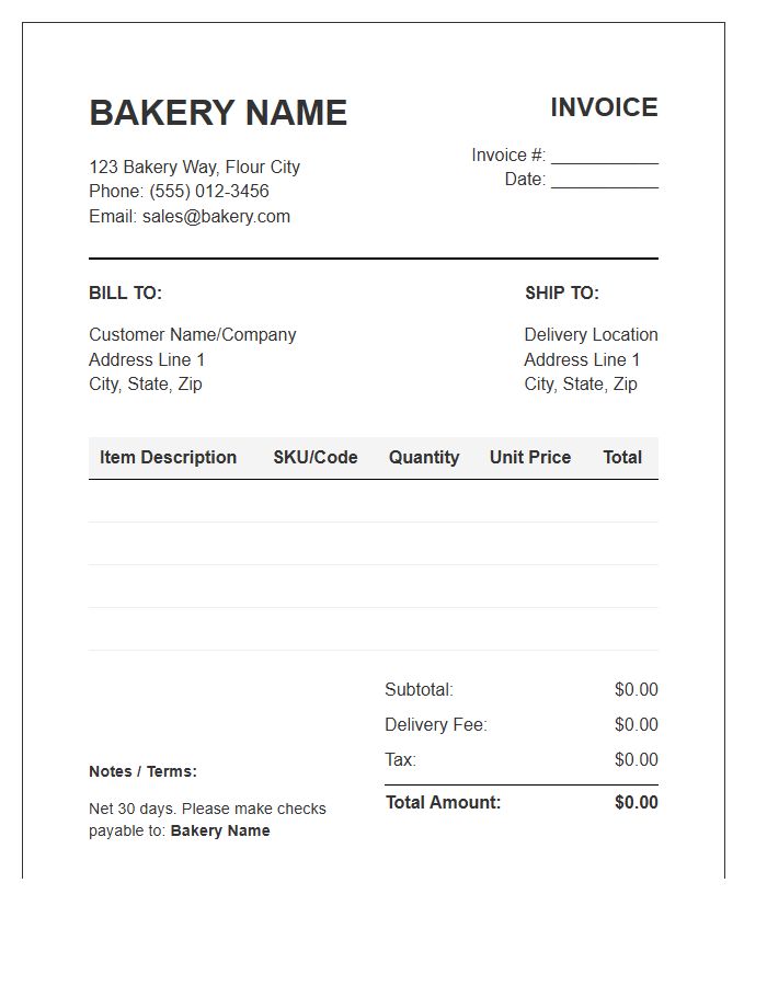 Wholesale Baked Goods Invoice Template