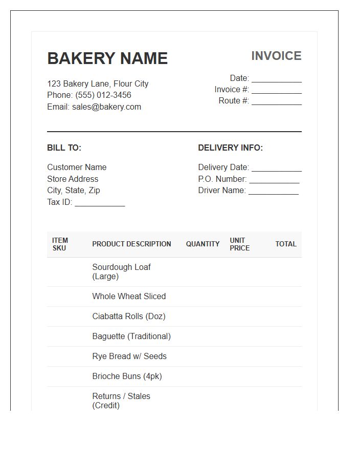 Wholesale Bread Distribution Invoice Template