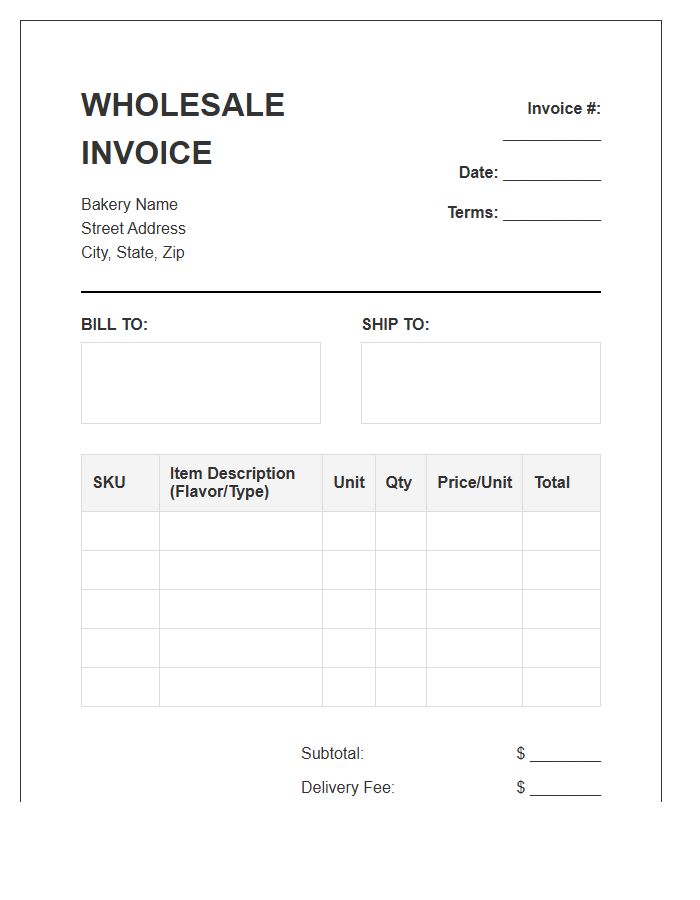 Wholesale Cookie Bakery Invoice Template