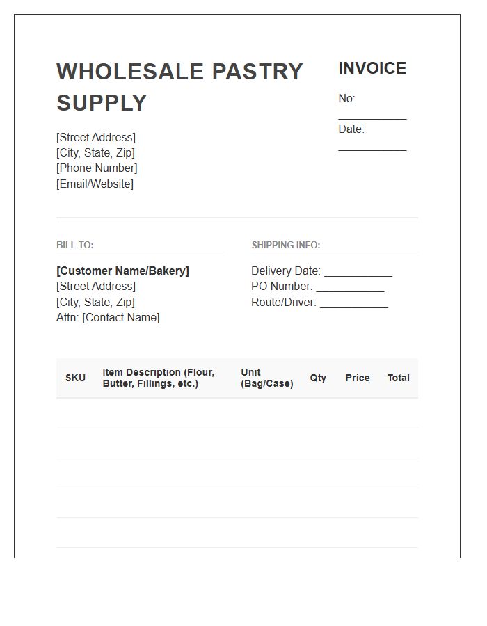 Wholesale Pastry Supply Invoice Template
