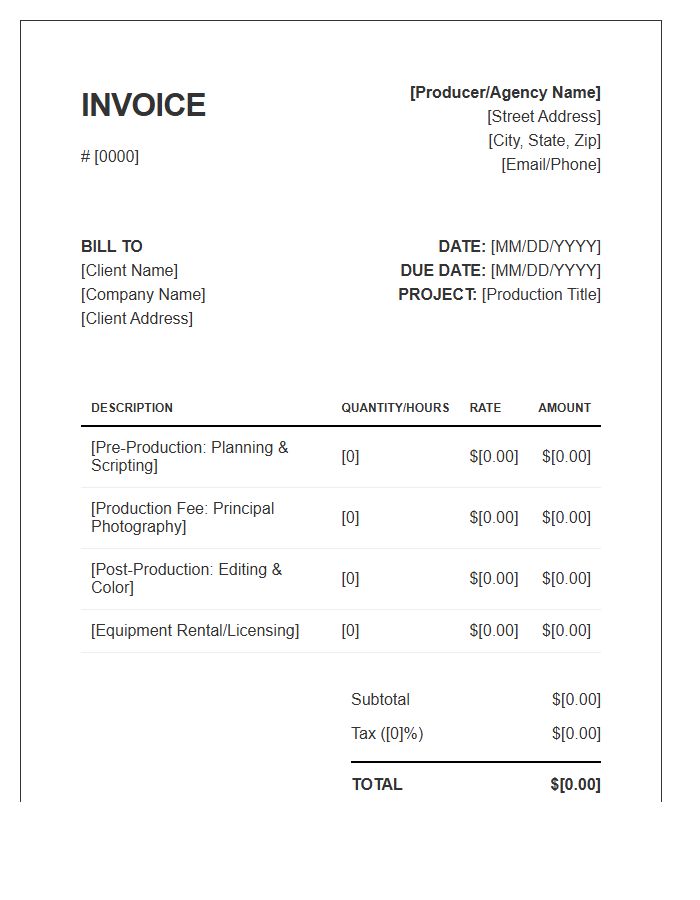 Content Production Fee Invoice Template