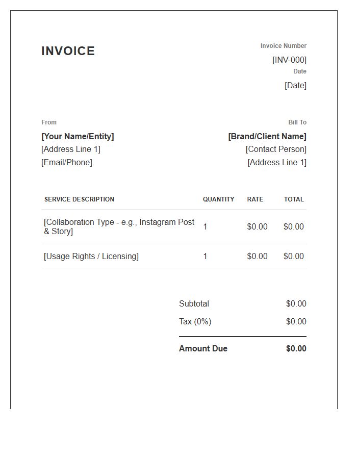 Paid Collaboration Service Invoice Template