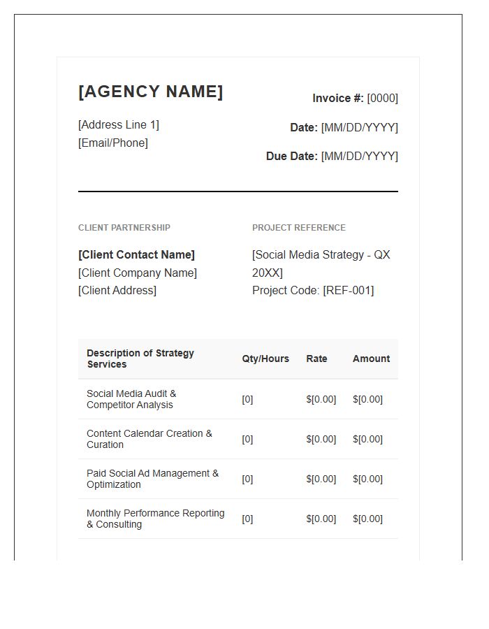 Social Media Strategy Partnership Invoice Template