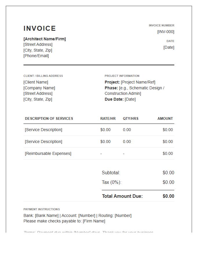 Architectural Consultant Service Invoice Template