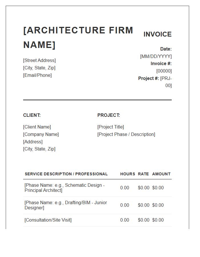Architecture Firm Hourly Rate Invoice Template