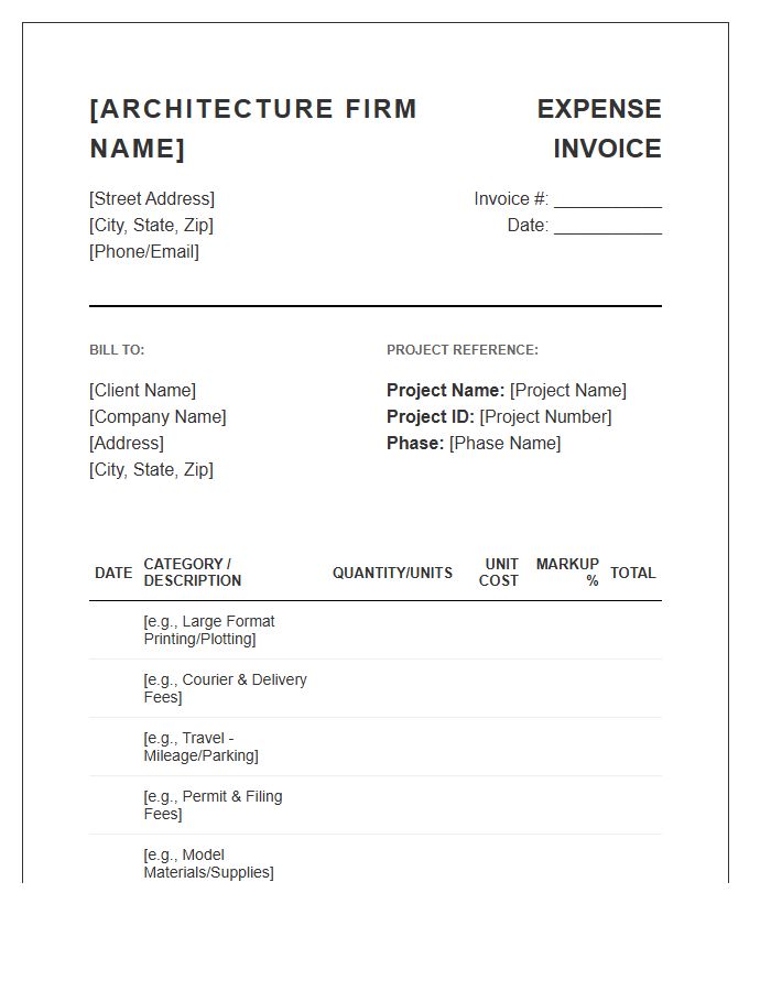 Architecture Firm Reimbursable Expense Invoice Template