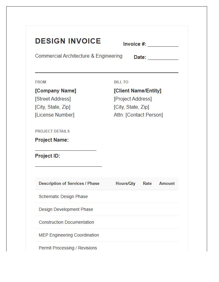 Commercial Building Design Invoice Template