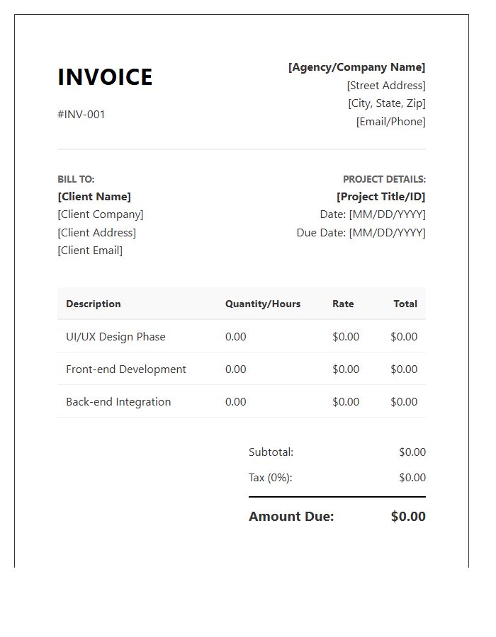 Design Development Project Invoice Template
