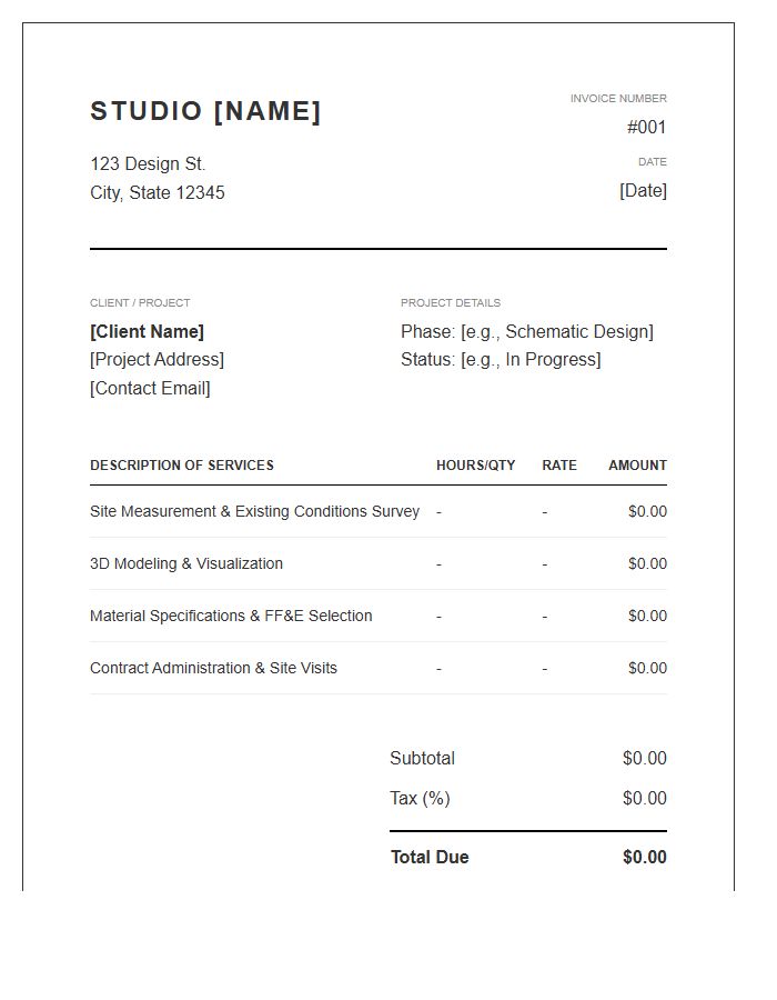 Interior Architecture Design Invoice Template