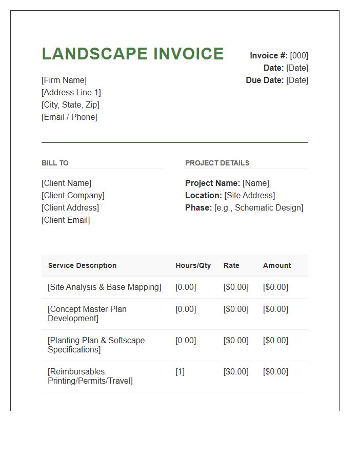 Landscape Architecture Project Invoice Template