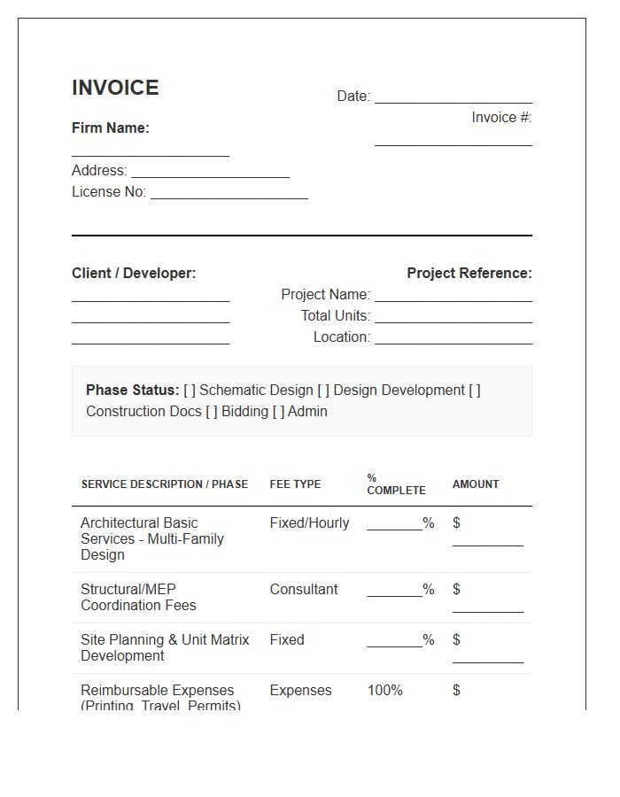 Multi Unit Housing Architecture Invoice Template