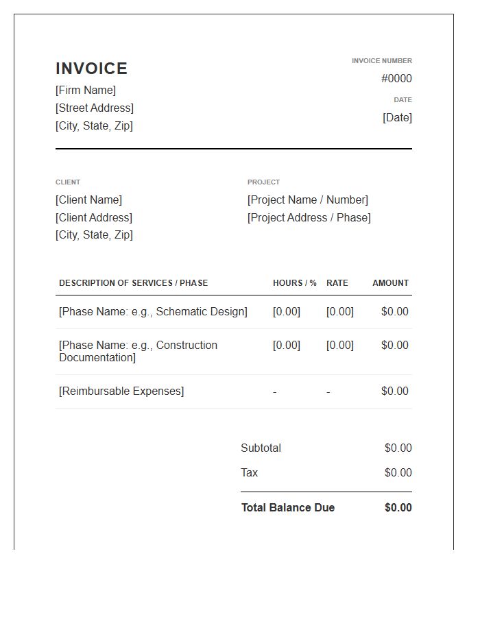 Residential Architecture Project Invoice Template