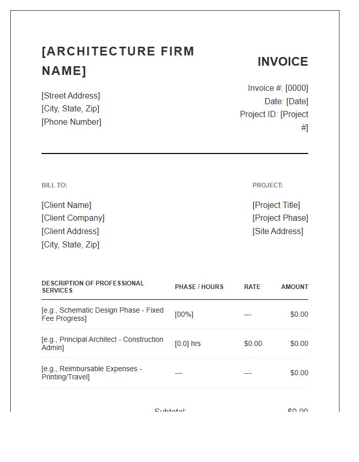 Standard Architecture Firm Invoice Template