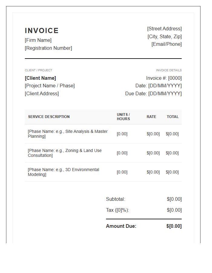 Urban Planning Architecture Invoice Template