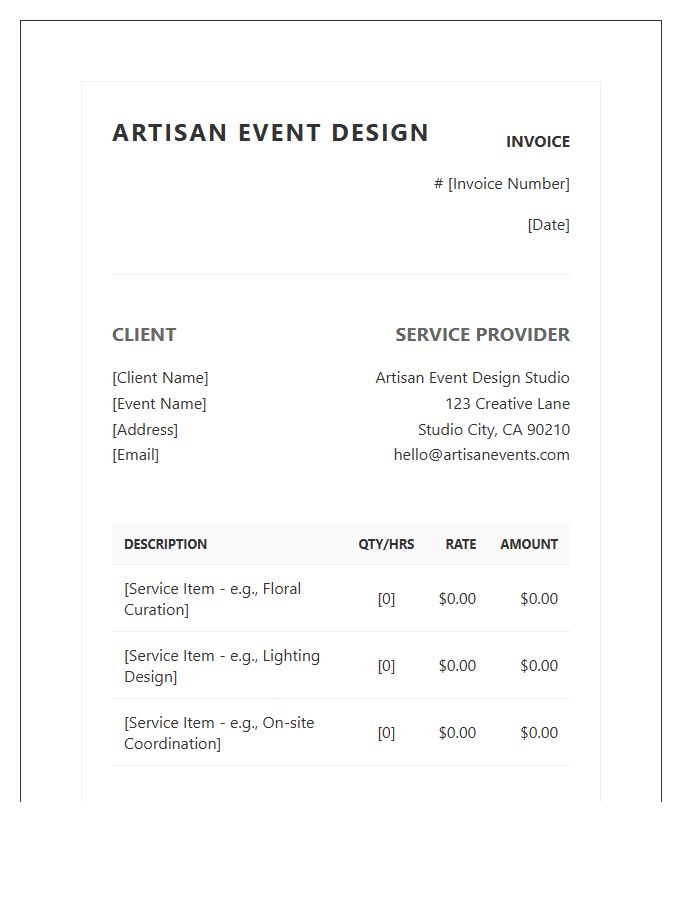 Artisan Event Design Invoice Template
