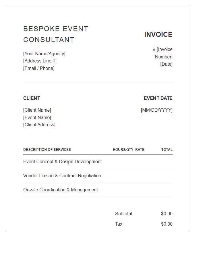 Bespoke Event Consultant Invoice Template