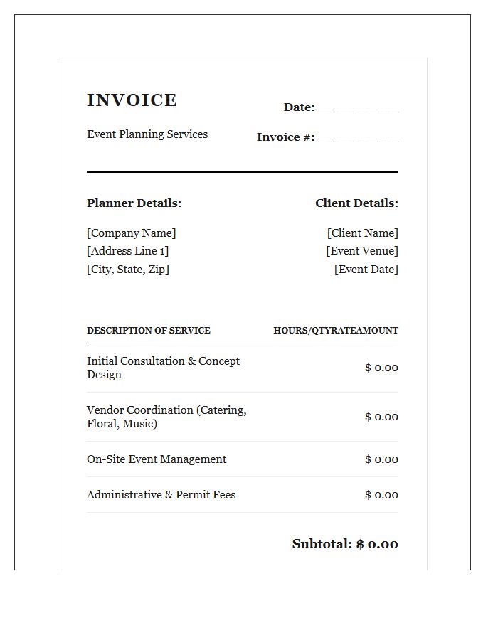 Black Tie Event Planning Invoice Template