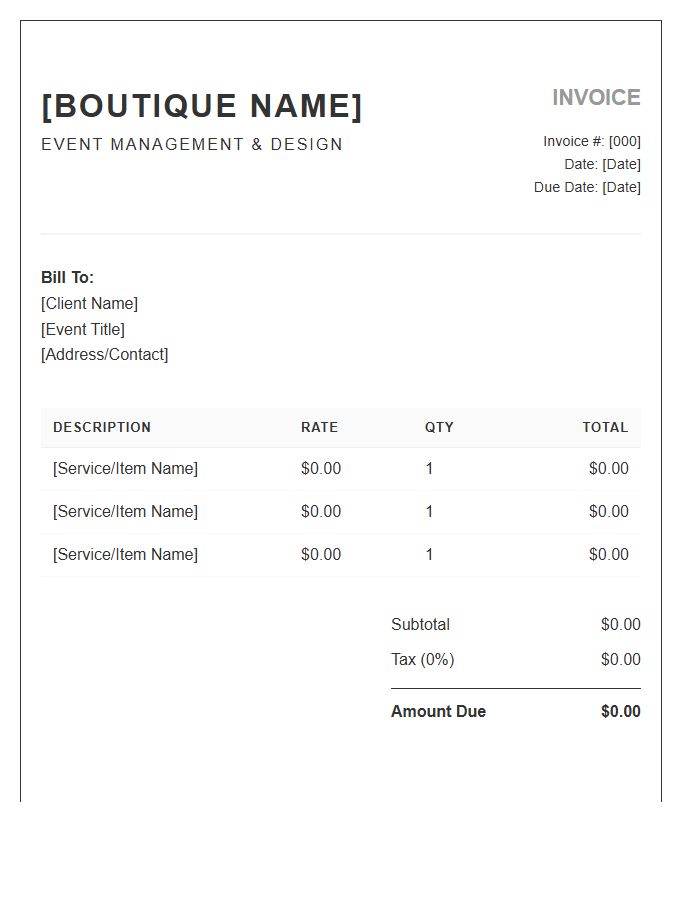 Boutique Event Management Invoice Template