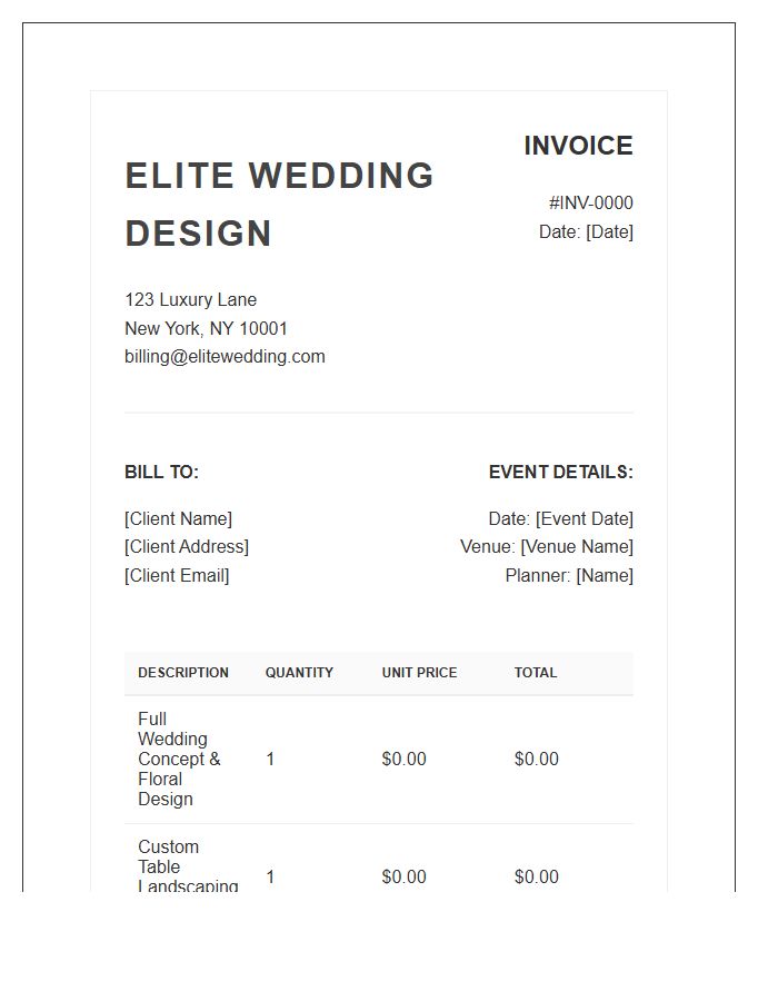 Elite Wedding Design Invoice Template
