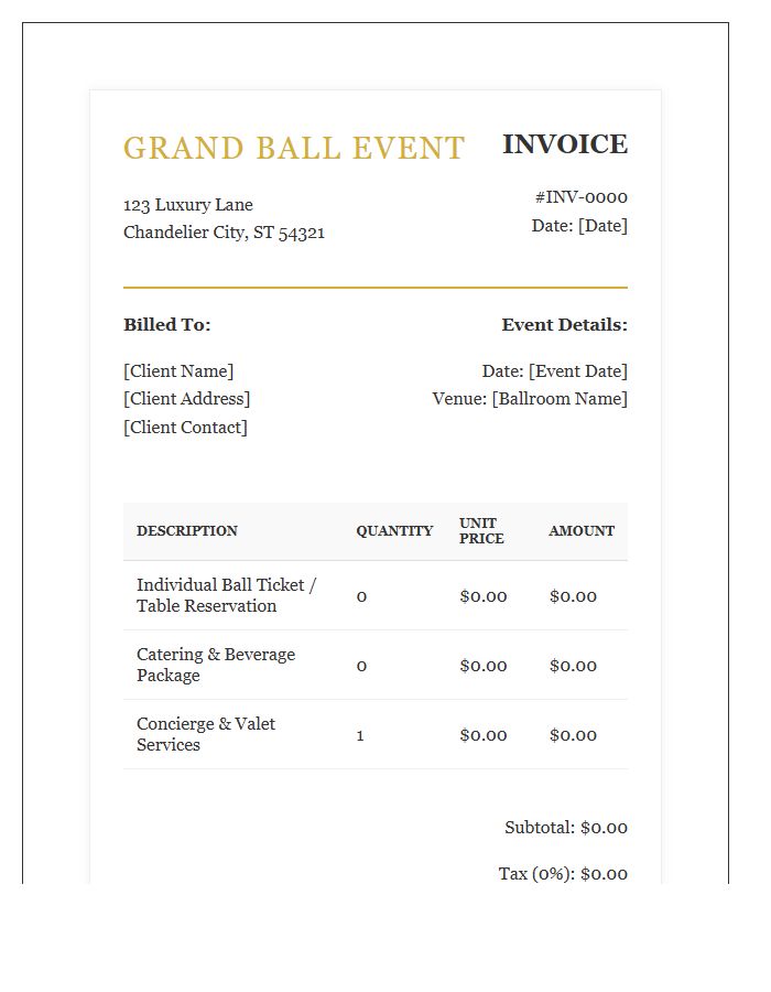 Grand Ball Event Invoice Template