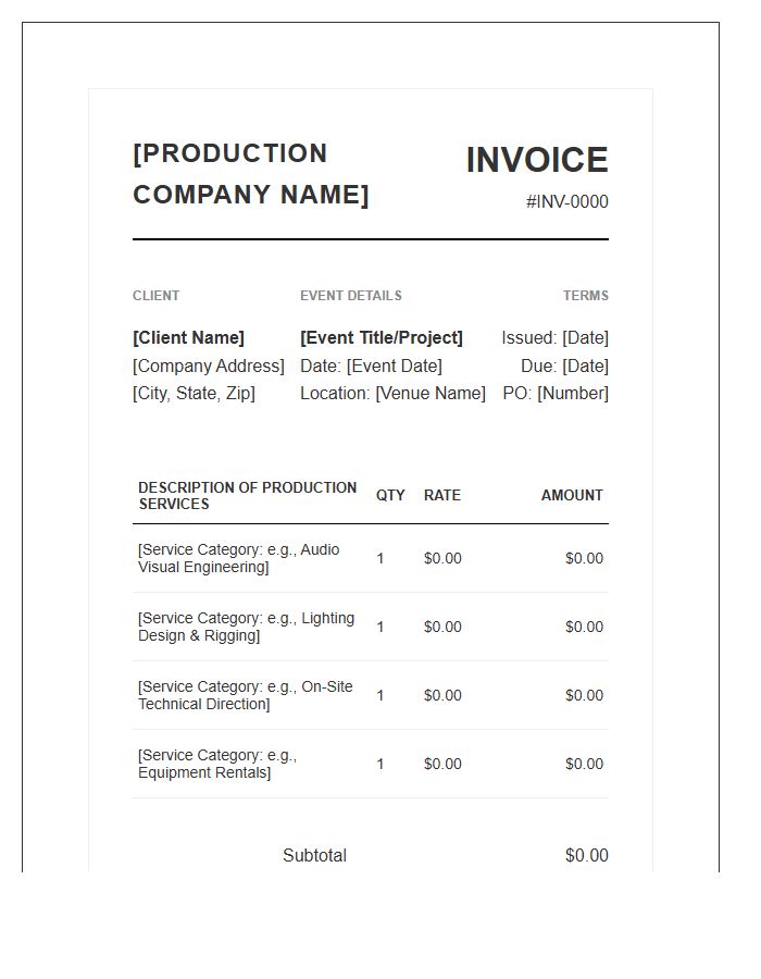 High Profile Event Production Invoice Template