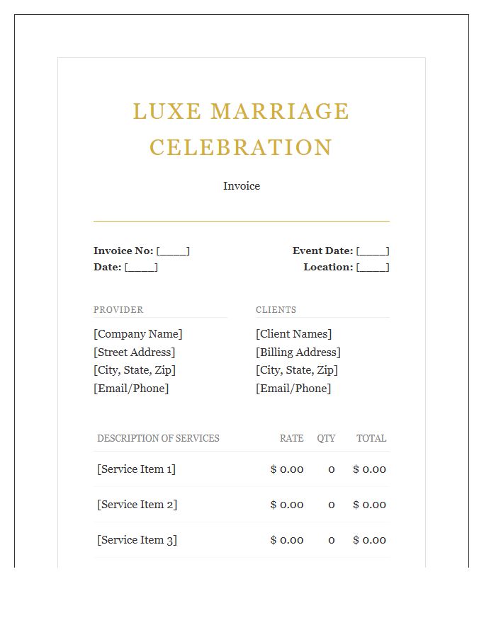 Luxe Marriage Celebration Invoice Template