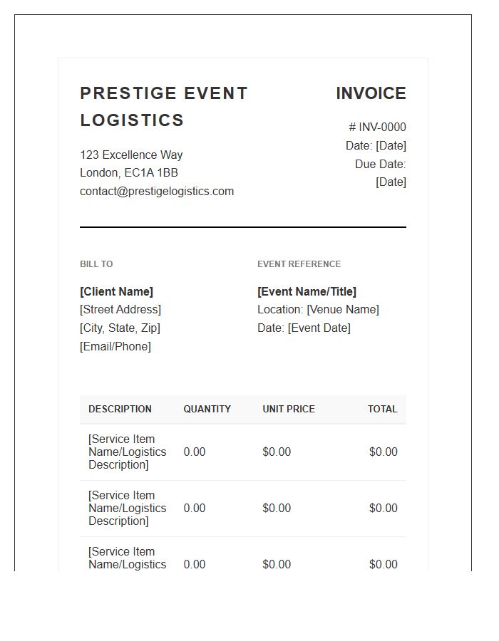 Prestige Event Logistics Invoice Template