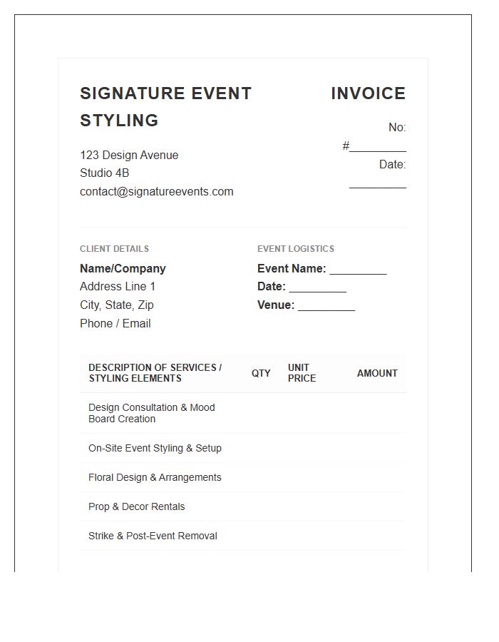 Signature Event Styling Invoice Template
