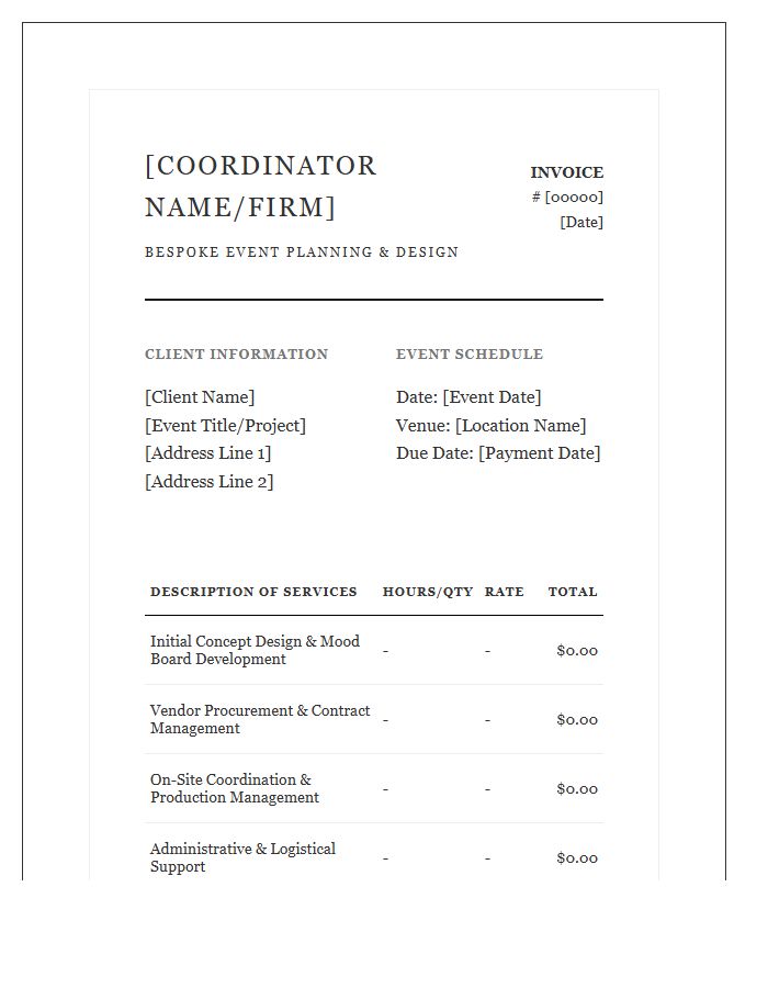 Sophisticated Event Coordinator Invoice Template