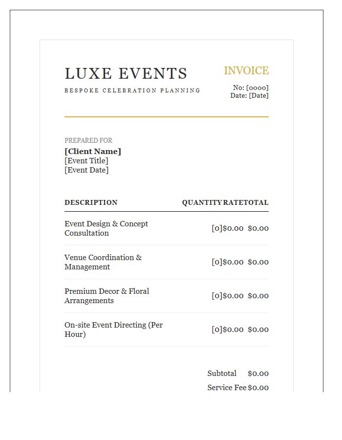 Upscale Party Planning Invoice Template