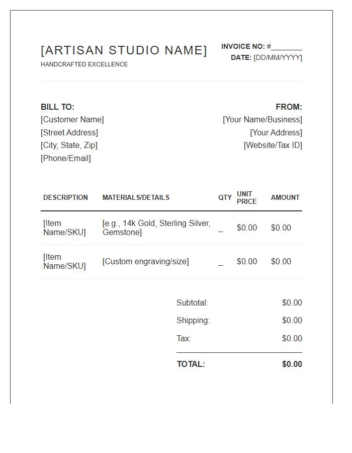 Artisan Jewelry Sales Invoice Template