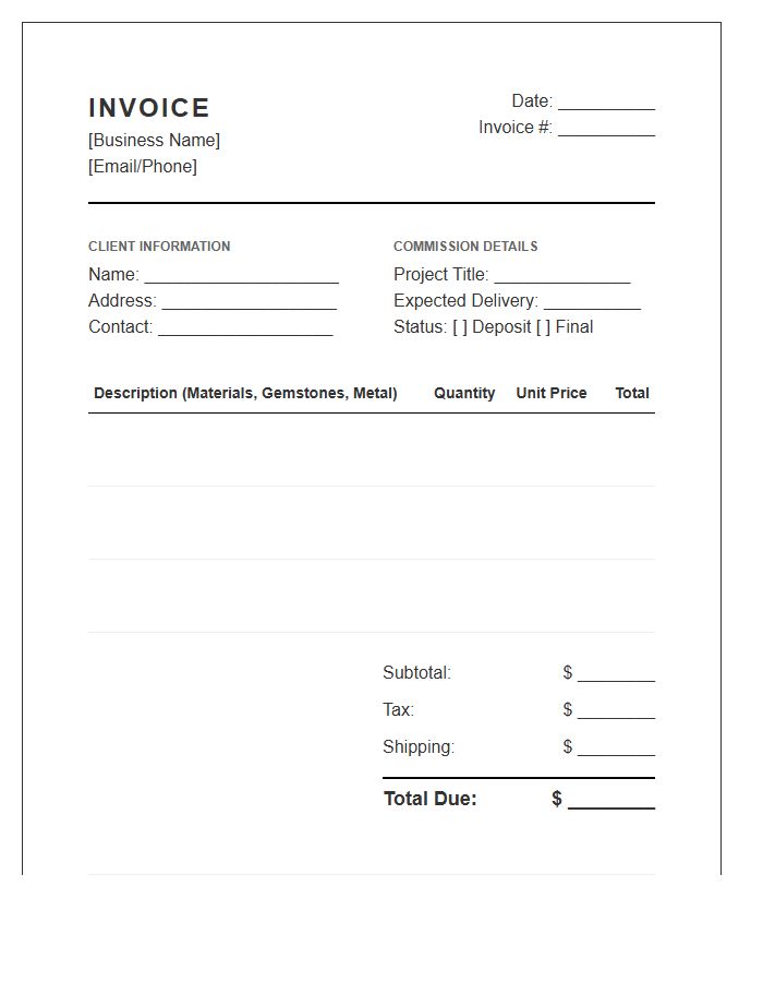 Commissioned Jewelry Sale Invoice Template