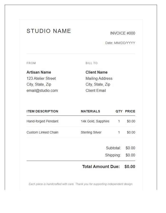 Designer Handcrafted Jewelry Invoice Template