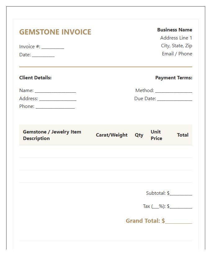 Gemstone Jewelry Sale Invoice Template