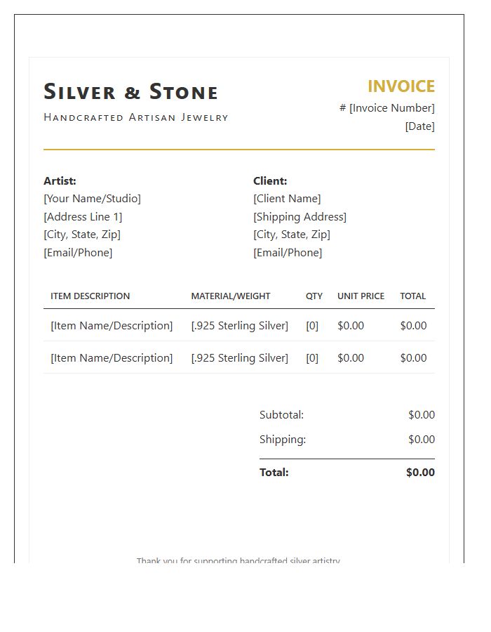 Handcrafted Silver Jewelry Invoice Template