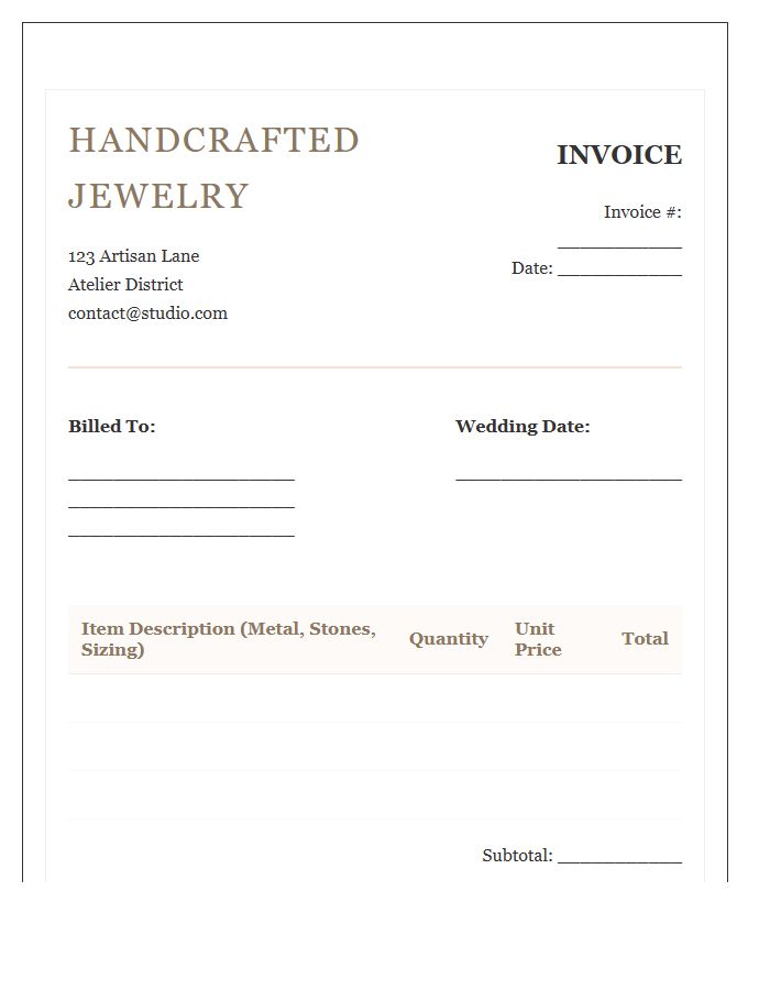 Handcrafted Wedding Jewelry Invoice Template